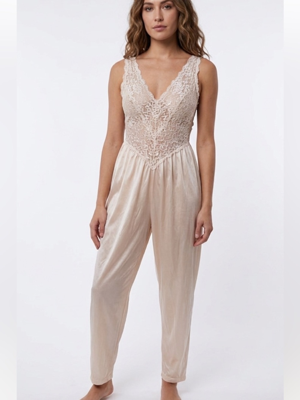 UNDERCOVER WEAR Vintage Pale Pink Boudoir Romper Jumpsuit Pants Slip Size Medium